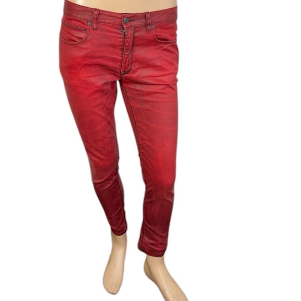 Hugo Boss 734 Red Coated Washed Skinny Slim Fit Stretchy Cotton Jeans Size 31/32